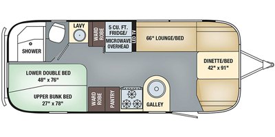 2018 Airstream Flying Cloud 23CBB Bunk floorplan