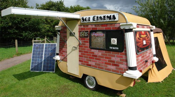 small trailer converted into movie house