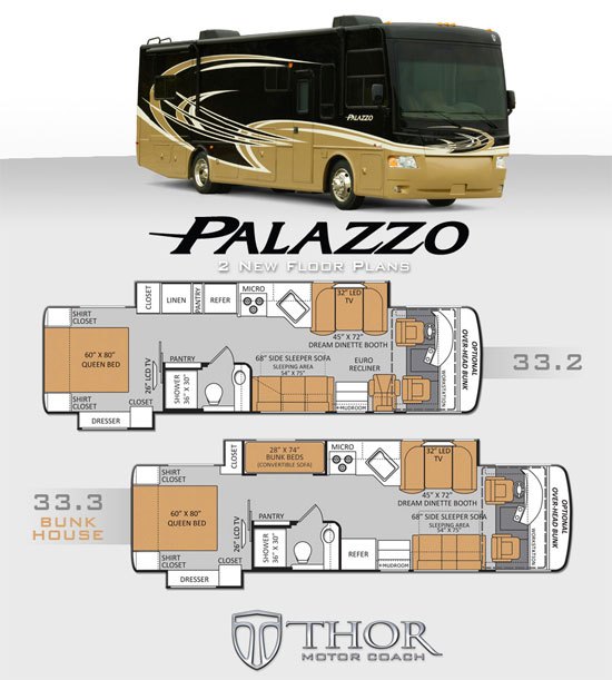 thor motor coach adds two floorplans for palazzo motorhome